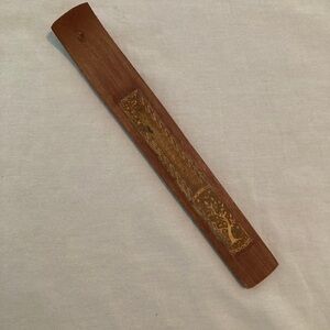 Wooden Incense Holder with Carved Tree